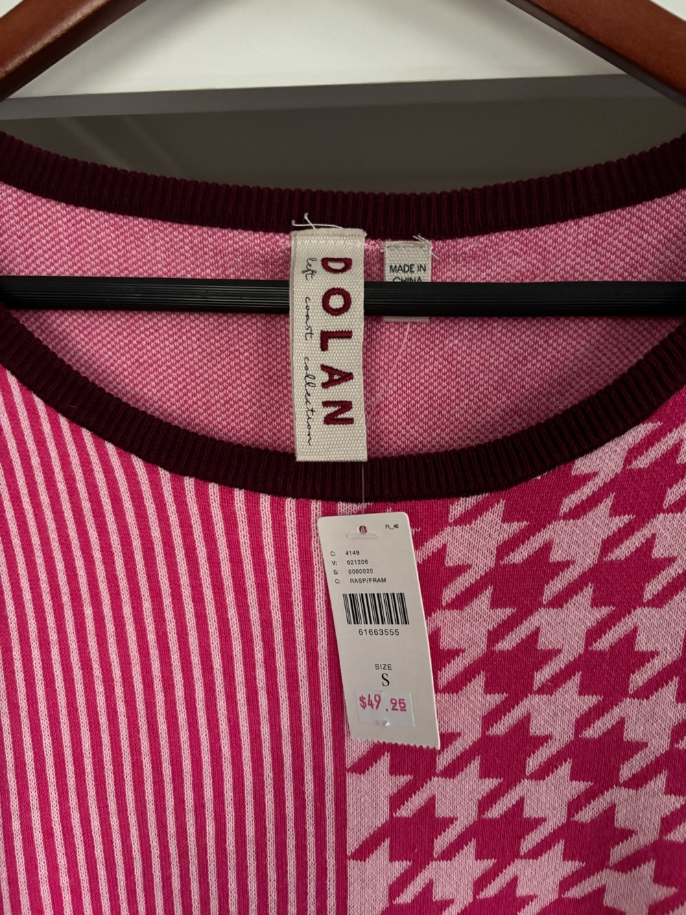 Anthropologie NWT Dolan Women’s Pink Patterned Crewneck Sweater Small